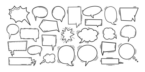 Fototapeta premium Comic Speech Bubbles collection. Isolated on white background vector illustration, clouds with place for text.
