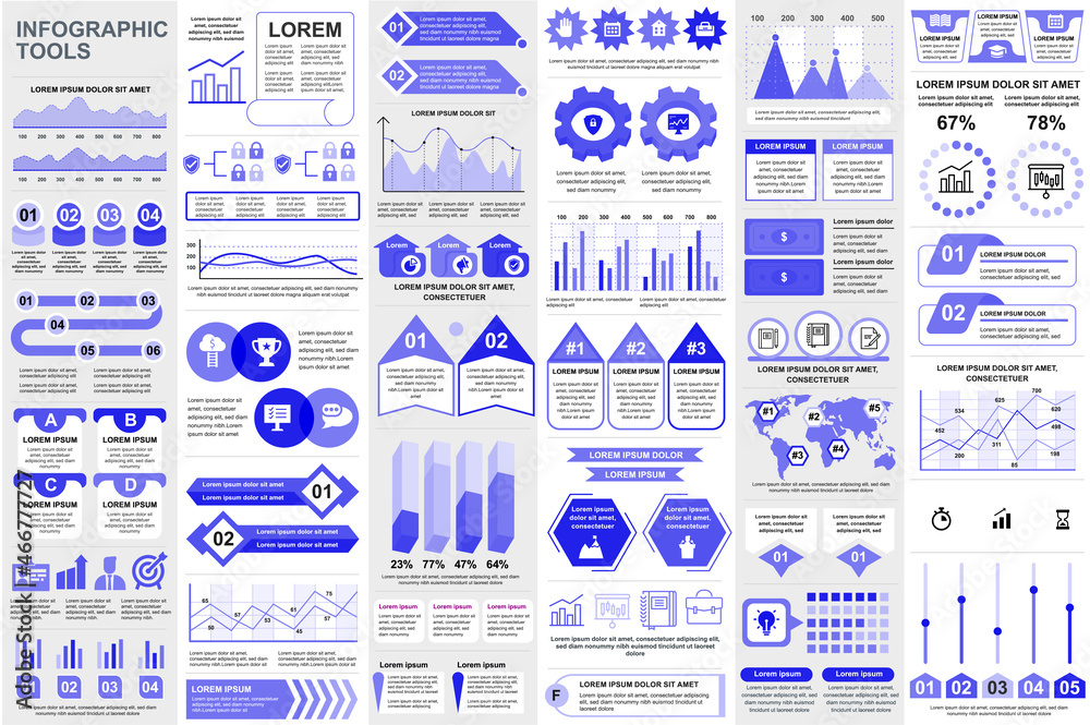 Leinwandbilder Bundle infographic elements data visualization vector design template. Mega set. Can be used for steps, business processes, workflow, diagram, flowchart concept, timeline, icons, info graphics.