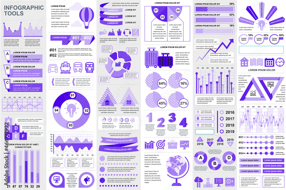 Fototapete bundle infographic elements data visualization vector design template. mega set. can be used for ste