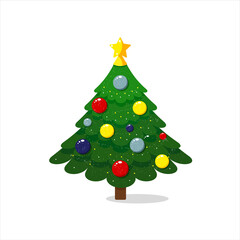 decorated christmas tree with a star on white background