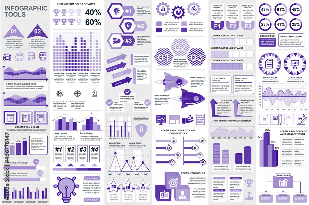 Aufkleber Bundle infographic elements data visualization vector design template. Mega set. Can be used for steps, business processes, workflow, diagram, flowchart concept, timeline, icons, info graphics.