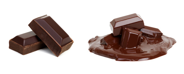 close up of chocolate pieces on white