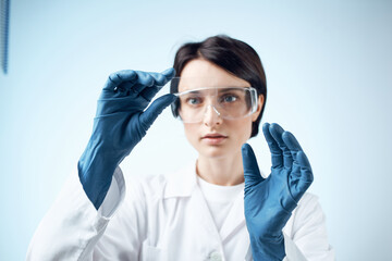 laboratory assistant chemical solutions biologist research study light background