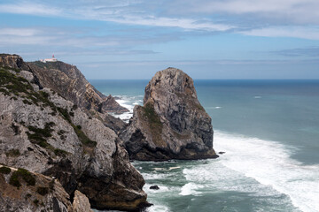 Fototapeta na wymiar Scenic rock at Ursa beach on Sintra coastline in Portugal