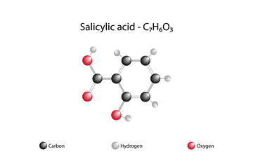 Molecular formula of salicylic acid. Salicylic acid is a colorless and crystalline beta hydroxy acid.