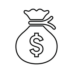Finance, money bag, fund outline icon. Line art vector.
