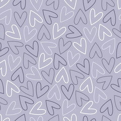 Cute seamless pattern with the outline of hearts. The concept of love and Valentine's Day. Vector illustration for printing on fabric, wallpaper, wrapping paper.