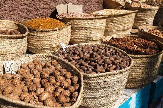 Nuts and spices in a market in Marrakech