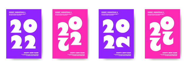 Set of Christmas and New Year cards. Merry Christmas and Happy New Year 2022. Vector illustration