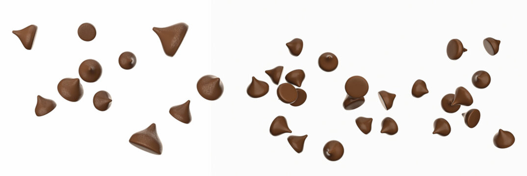 Illustration of scattered chocolate chips and morsels on white background
