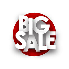 Big sale sign over red brush stroke round background.