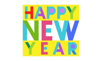 Happy New Year lettering colorful design isolated element. Vector illustration Flat font color