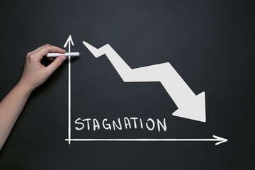 stagnation, hand draws in chalk on a blackboard the concept of stagnation, decline in production...