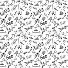 black and white hand drawn valentine's day doodles seamless  simple romantic pattern