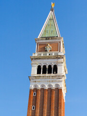 Bottom view of the bell tower of San Marco in Venice