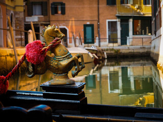 Detail of a gondola  on canale in Venice, Italy