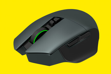 Modern wireless gaming computer mouse isolated on yellow background © Vasyl Onyskiv