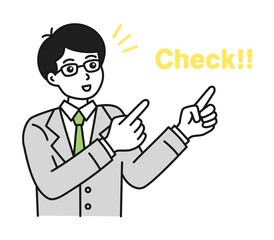 両手で指差してポイントを紹介する男性のイラスト素材