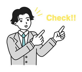 両手で指差してポイントを紹介する男性のイラスト素材