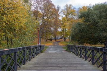 Fototapeta na wymiar A bridge accros to river with trees in background