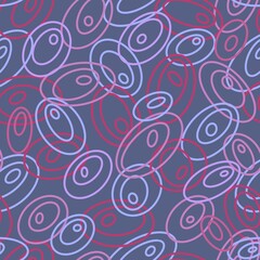 Fototapeta premium Seamless pattern. Geometric ornament, blue and lilac ovals on a dark blue background
