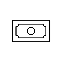 Dollar banknote line icon in black. Money. Paper currency symbol simple design. Isolated on white background. Trendy flat style for app, graphic design, infographic, web site, ui, ux. Vector EPS 10