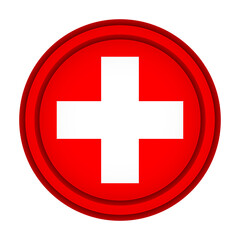 Glass light ball with flag of Switzerland. Round sphere, template icon. Swiss national symbol. Glossy realistic ball, 3D abstract vector illustration highlighted on a white background. Big bubble