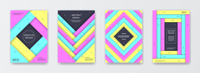 Modern set of abstract covers. Covers with minimal designs. Cool geometric background for your design. Set of 4 designed in A4 format applicable for banners, posters, posters, flyers, etc. 