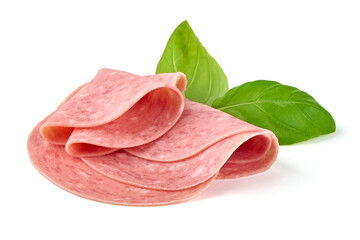 Twisted salami slices, isolated on white background. © GSDesign