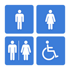 Set of toilet sign. Male, female and disable restroom symbol 