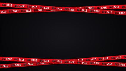 Black friday sale banners. Warning tapes, ribbons on black background. Template for brochure, poster or flyer. Vector illustration.