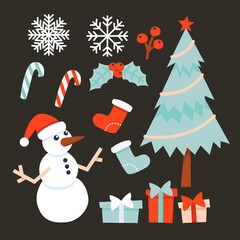 Christmas celebration cliparts chrismas tree cookies snowman presents snowflakes socks candy 