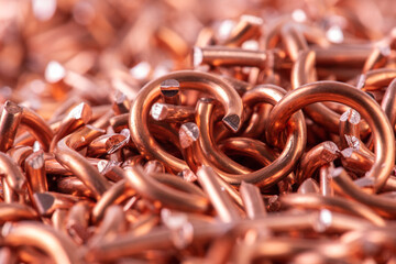 Close-up scrap copper wire, raw material industry