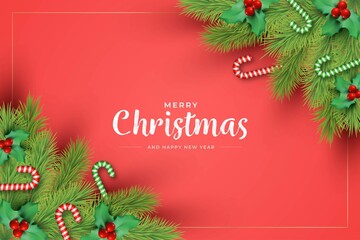 realistic christmas background with greeting vector design illustration