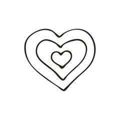 Doodle heart icon. Love symbol. Cute hand drawn vector graphic illustration isolated on white background. Simple outline style sign. Art sketch pattern