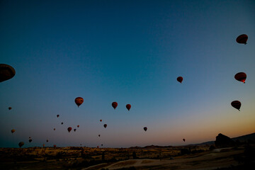 Hot air balloons on the sky at sunrise in Cappadocia Turkey