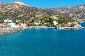 Little beach at the promenade of the tourist resort Kali Limenes at the south coast of Crete. It is...
