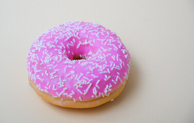 Food. Dessert. Dessert colorful snack. Delicious donut with sprinkles. Bakery cake. Sweet food dessert donuts. Close-up of donuts (Berlin pancakes)