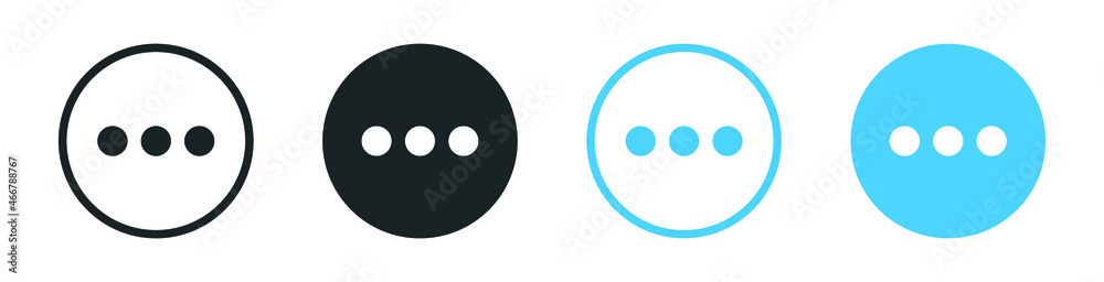 Poster see more detail icon - more details button, push to get more icon dots symbol, three points in circle with filled, thin line, outline and stroke style for apps and website