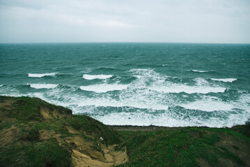 waves breaking on the rocky beach
