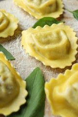 Concept of cooking tasty ravioli, close up