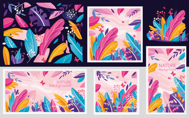 SetFloral abstract vector illustrations Modern trendy style