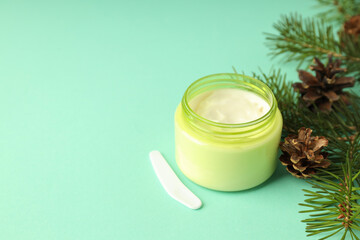 Concept of winter cosmetic on mint background