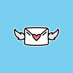 Love letter with wings. doodle cartoon for sticker.