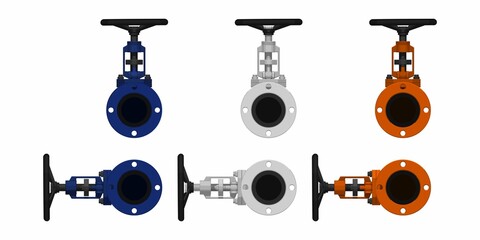 Set of isolated valve on white background