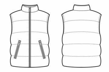 Vector illustration of down vest. Front and back views. © Olesya