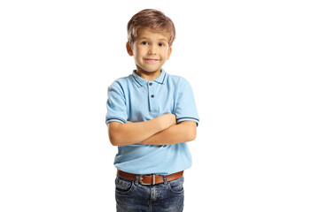 Cute little boy standing with crossed arms and looking at camera - Powered by Adobe