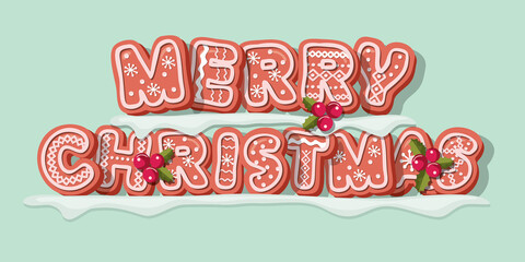 Merry Christmas. Gingerbread Cookie decorative banner. Greeting card. Vector