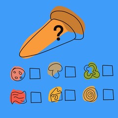 illustration of pizza ingredients on blue background 