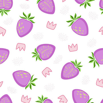 Seamless pattern with purple strawberries and crowns
